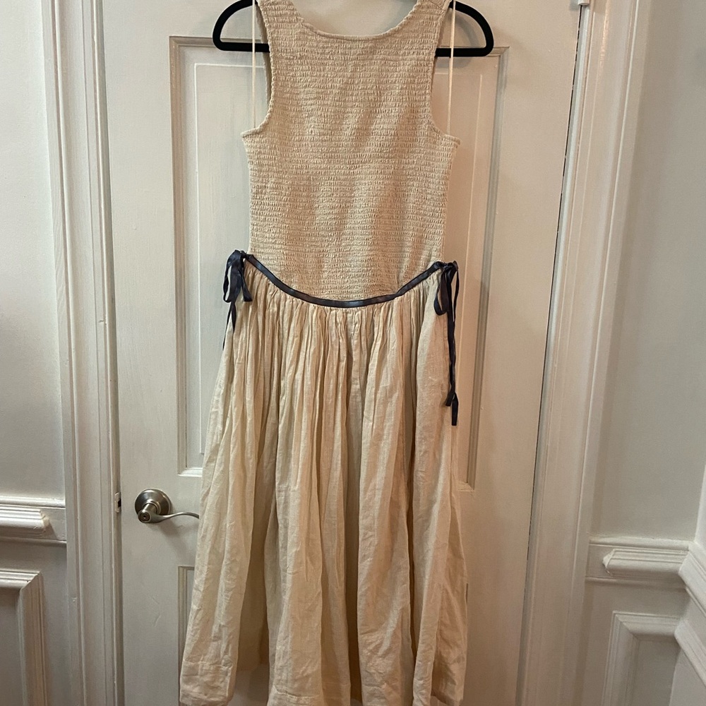 NWT  Free People seersucker nightingale Midi Dress cream white xs